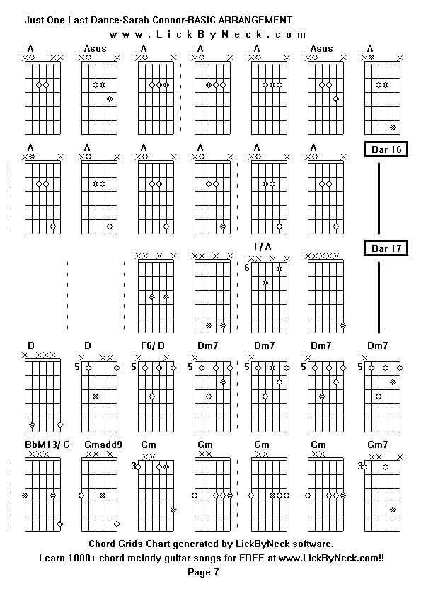 Chord Grids Chart of chord melody fingerstyle guitar song-Just One Last Dance-Sarah Connor-BASIC ARRANGEMENT,generated by LickByNeck software.